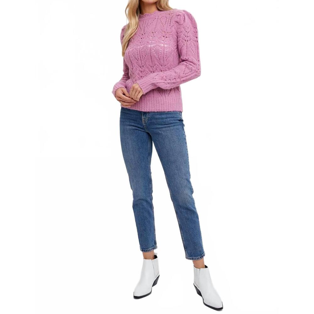NEW BLUIVY puff sleeve pointelle pullover in rose - Picture 4 of 6